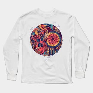 Retro Triad Skull and Dreamcatcher Circle Long Sleeve T-Shirt